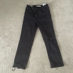 Levi's Straight Leg Black Jeans with Distressed Hem